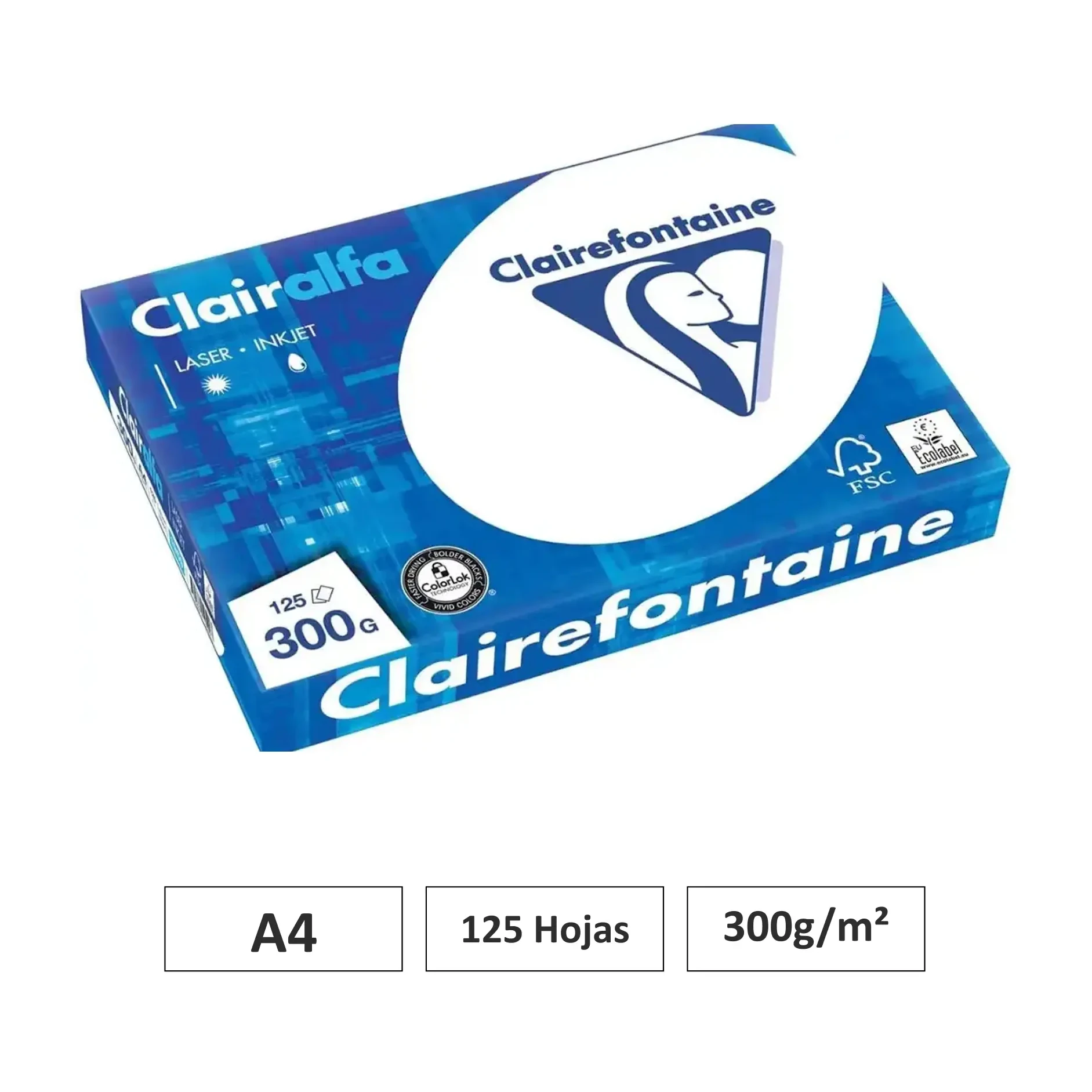 [541702] PAPEL A4 300GR BLANCO 125 HOJAS CLAIREFONTAINE