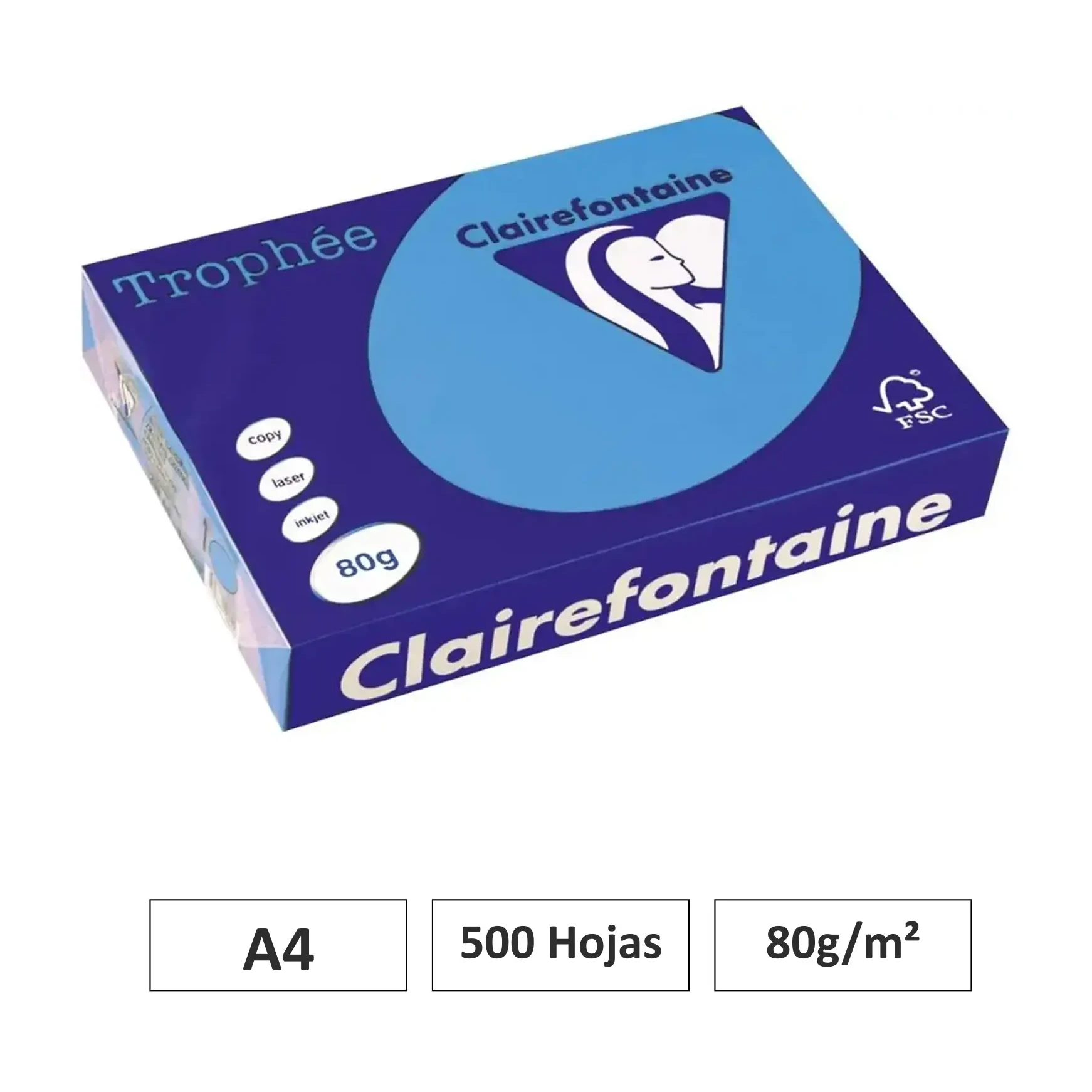 [541744] PAPEL AZUL REAL A4 250 HOJAS 80G CLAIREFONTAINE
