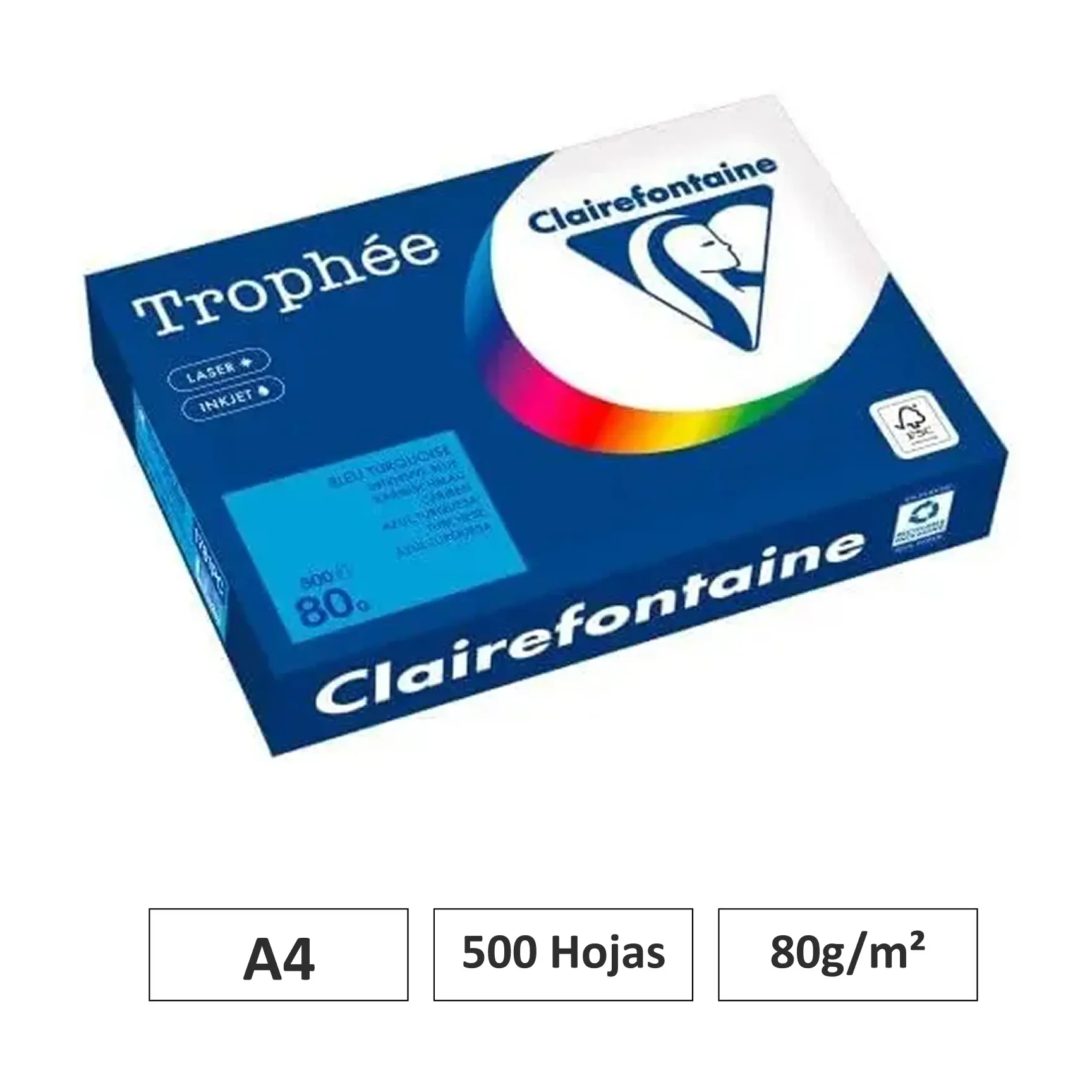[541746] PAPEL AZUL TURQUESA A4 500 HOJAS 80G CLAIREFONTAINE