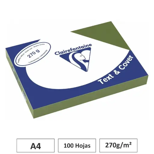 [541756] CARTULINA VERDE OLIVA A4 100 HOJAS 270G CLAIREFONTAINE