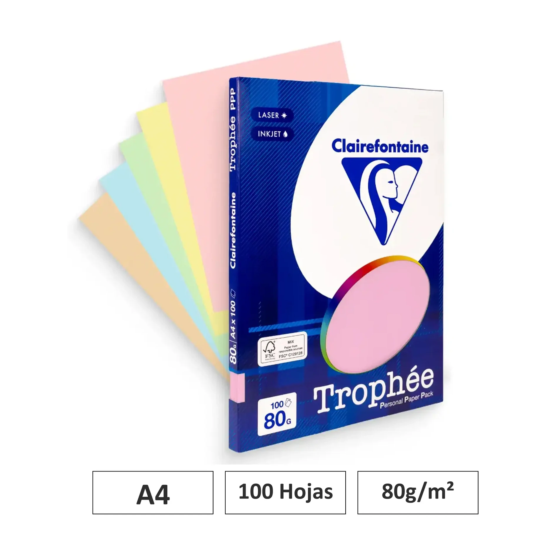[541775] PAPEL A4 80GR SURTIDO PASTEL 100 HOJAS CLAIREFONTAINE