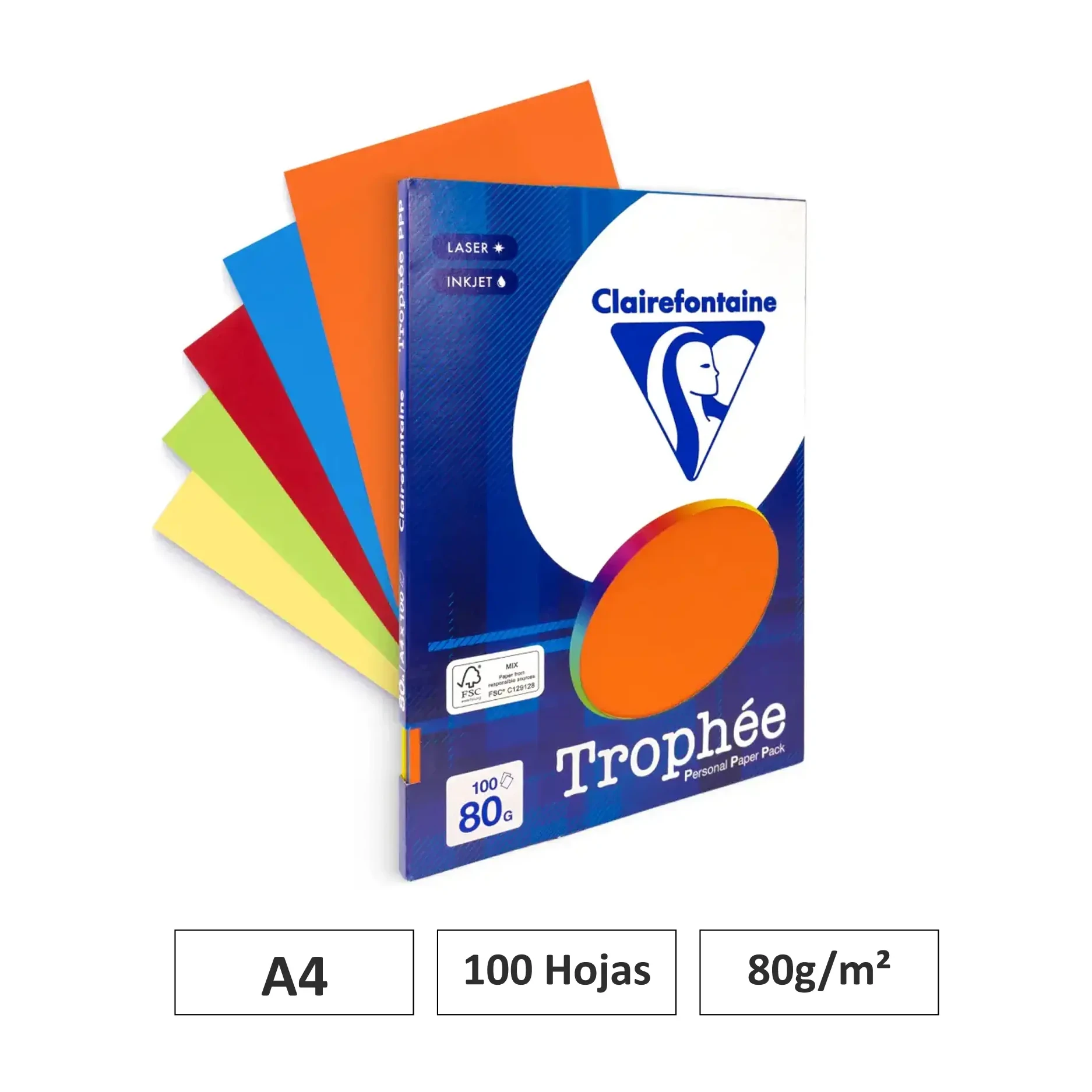 [541776] PAPEL A4 80GR SURTIDO INTENSO 100 HOJAS CLAIREFONTAINE