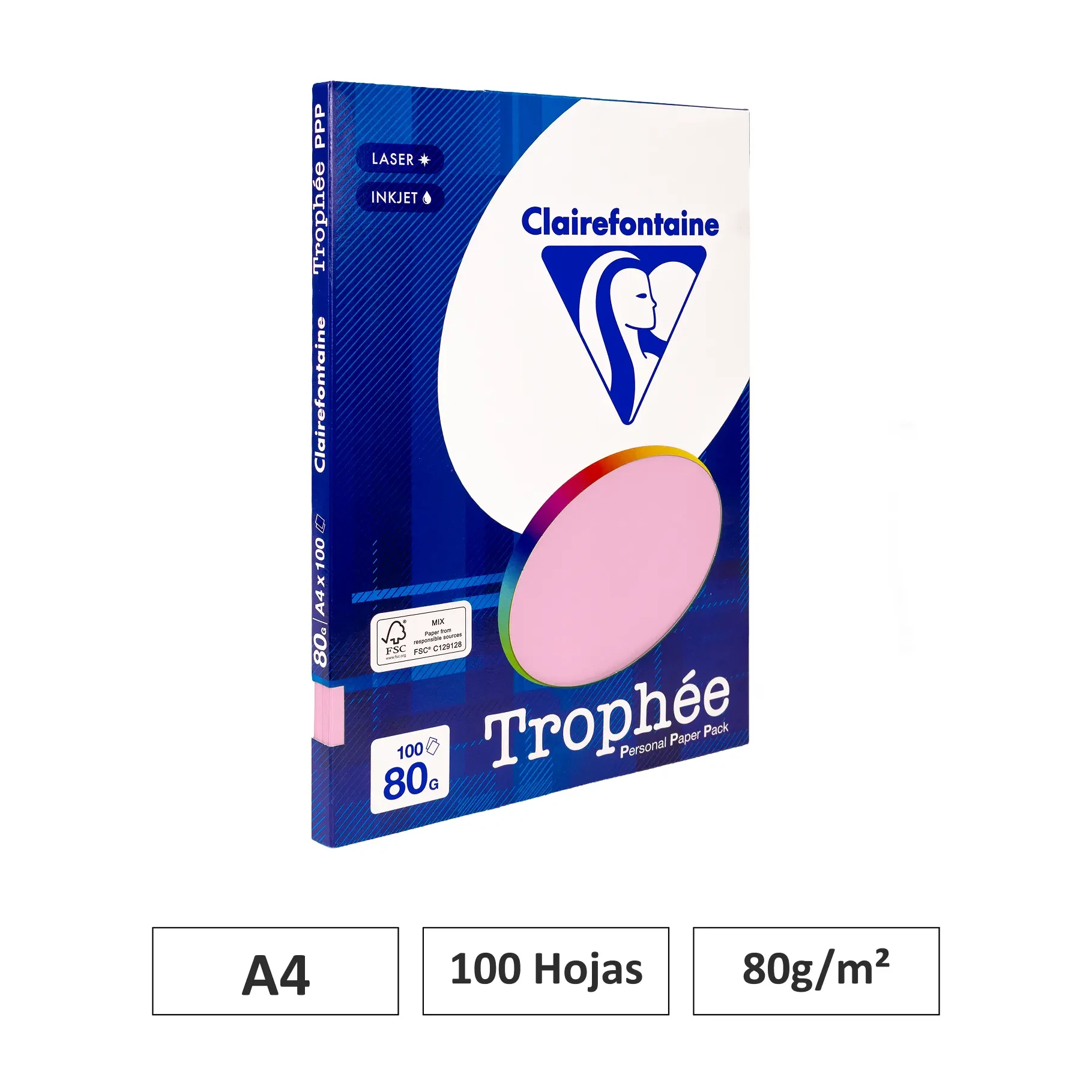 [541778] PAPEL A4 80GR ROSA 100 HOJAS CLAIREFONTAINE