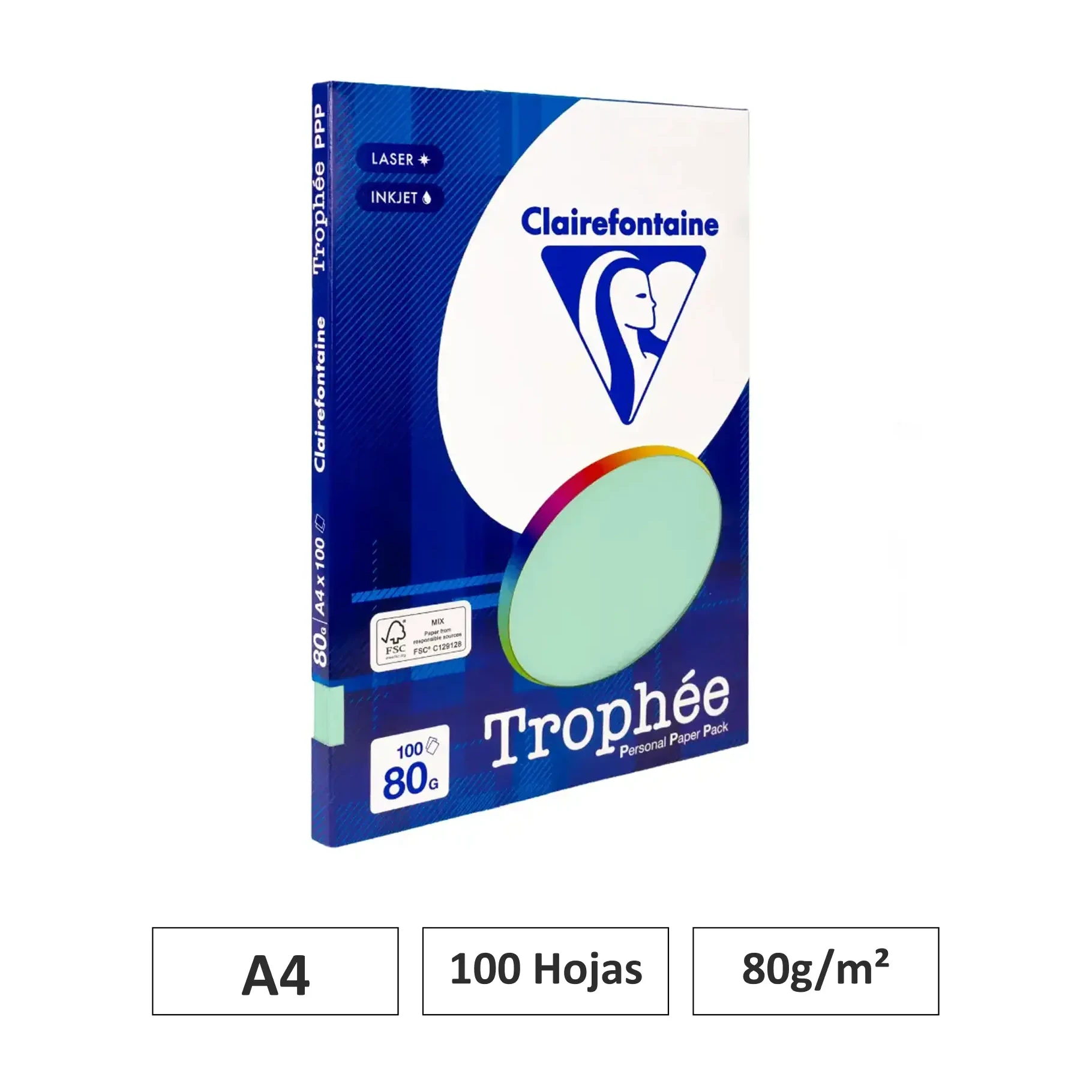 [541779] PAPEL A4 80GR VERDE 100 HOJAS CLAIREFONTAINE