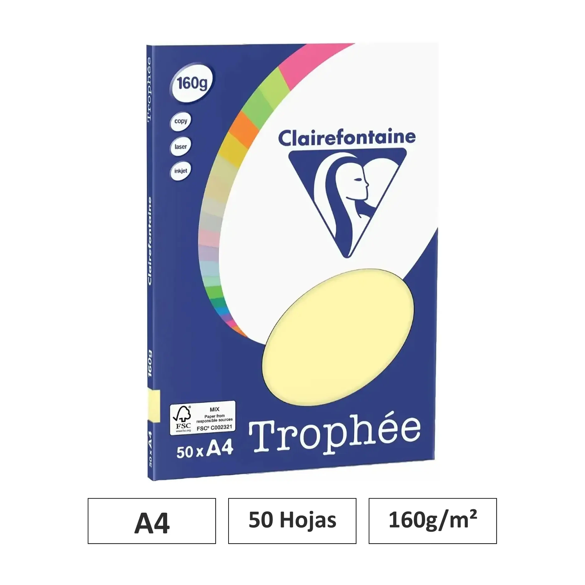 [541789] PAPEL AMARILLO CANARIO A4 50 HOJAS 160G - CLAIREFONTAINE
