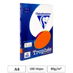 PAPEL A4 80GR ROJO CARDENAL 100 HOJAS CLAIREFONTAINE