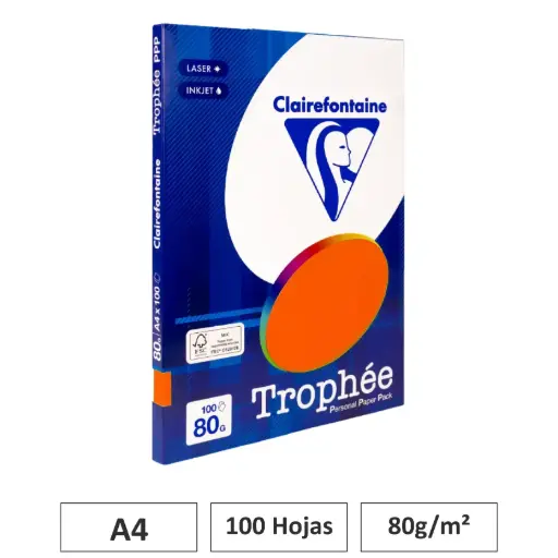[541795] PAPEL A4 80GR ROJO CARDENAL 100 HOJAS CLAIREFONTAINE
