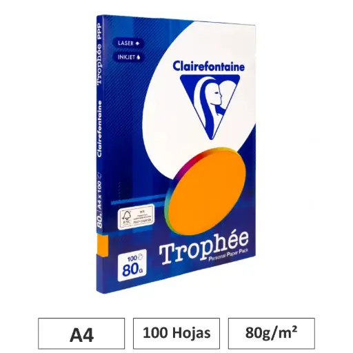 [541796] PAPEL A4 80GR NARANJA 100 HOJAS CLAIREFONTAINE