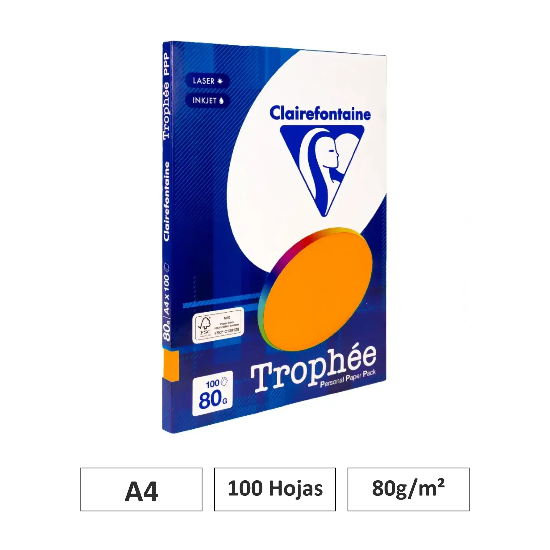 [541796] PAPEL A4 80GR NARANJA 100 HOJAS CLAIREFONTAINE