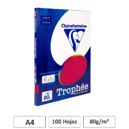 PAPEL A4 80GR ROJO GROSELLA 100 HOJAS CLAIREFONTAINE
