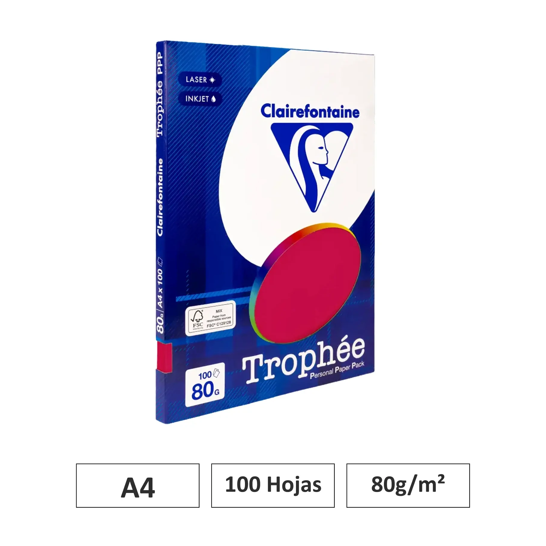 [541797] PAPEL A4 80GR ROJO GROSELLA 100 HOJAS CLAIREFONTAINE