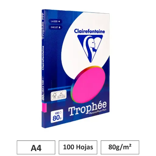 [541798] PAPEL A4 80GR FUCSIA 100 HOJAS CLAIREFONTAINE