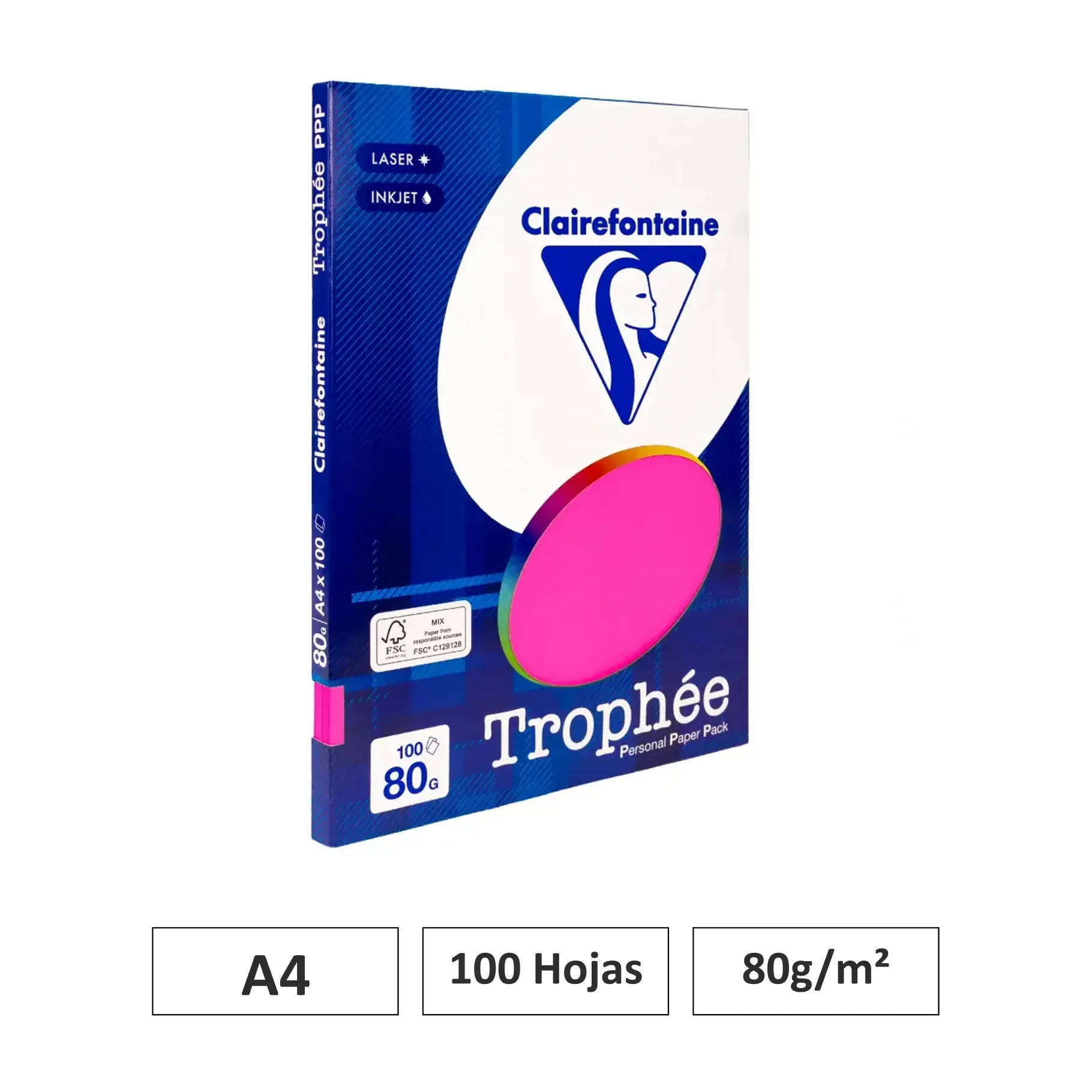 [541798] PAPEL A4 80GR FUCSIA 100 HOJAS CLAIREFONTAINE