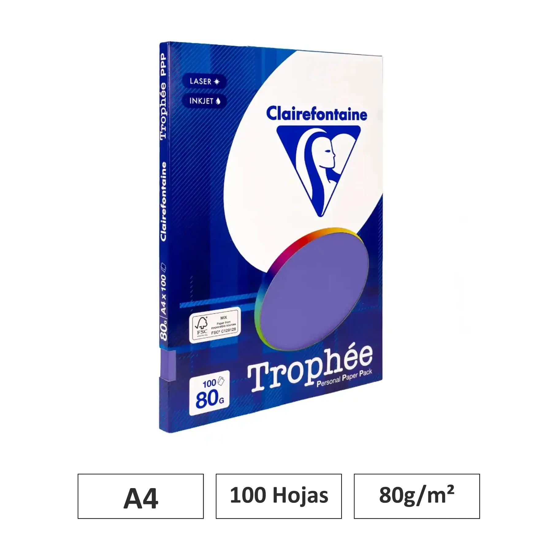 [541799] PAPEL A4 80GR VIOLETA 100 HOJAS CLAIREFONTAINE