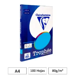 PAPEL A4 80GR AZUL TURQUESA 100 HOJAS CLAIREFONTAINE
