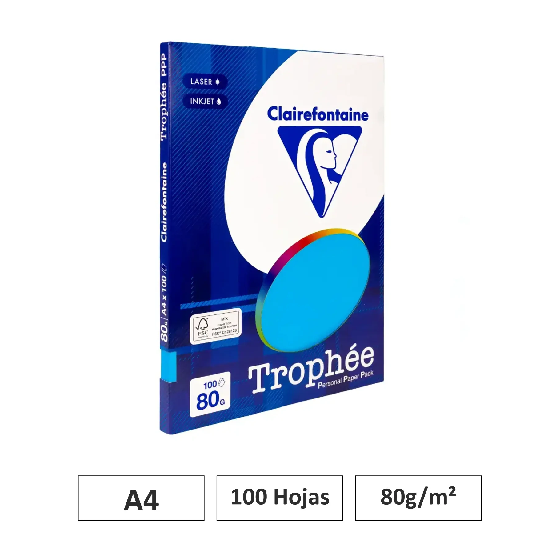 [541800] PAPEL A4 80GR AZUL TURQUESA 100 HOJAS CLAIREFONTAINE