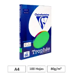 PAPEL A4 80GR VERDE MENTA 100 HOJAS CLAIREFONTAINE