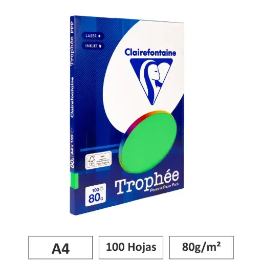 [541802] PAPEL A4 80GR VERDE MENTA 100 HOJAS CLAIREFONTAINE