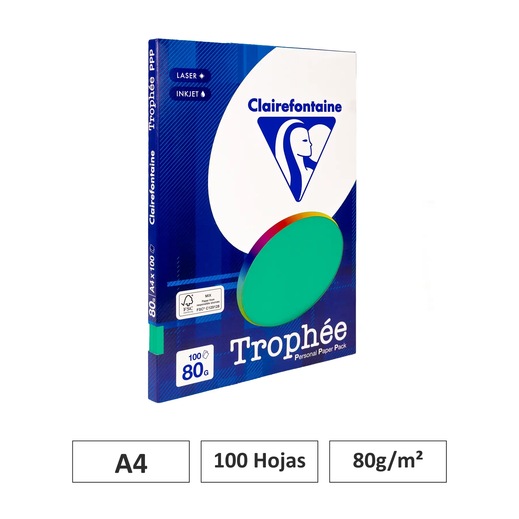 [541803] PAPEL A4 80GR VERDE PINO 100 HOJAS CLAIREFONTAINE