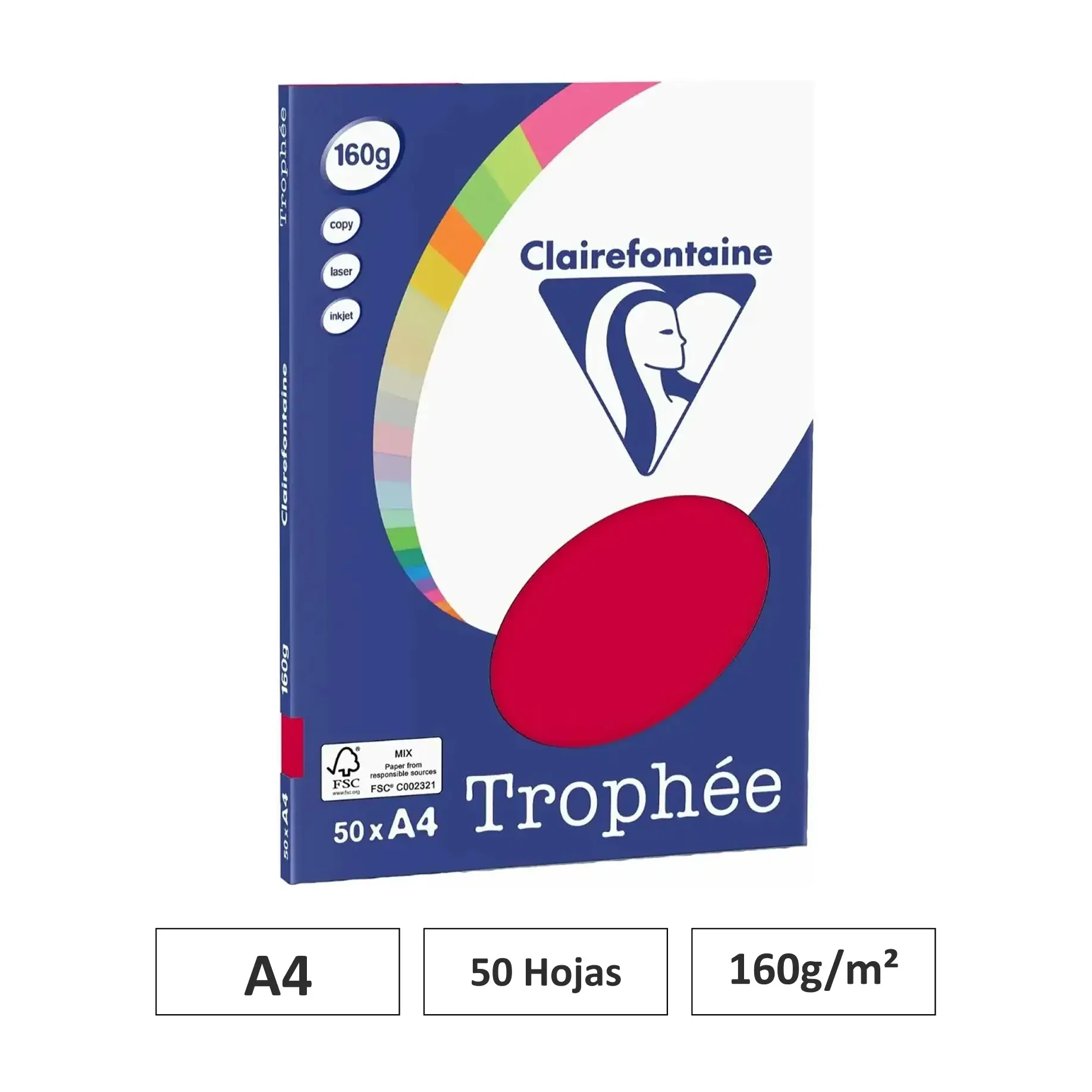 [541806] PAPEL ROJO GROSELLA A4 160G 50 HOJAS