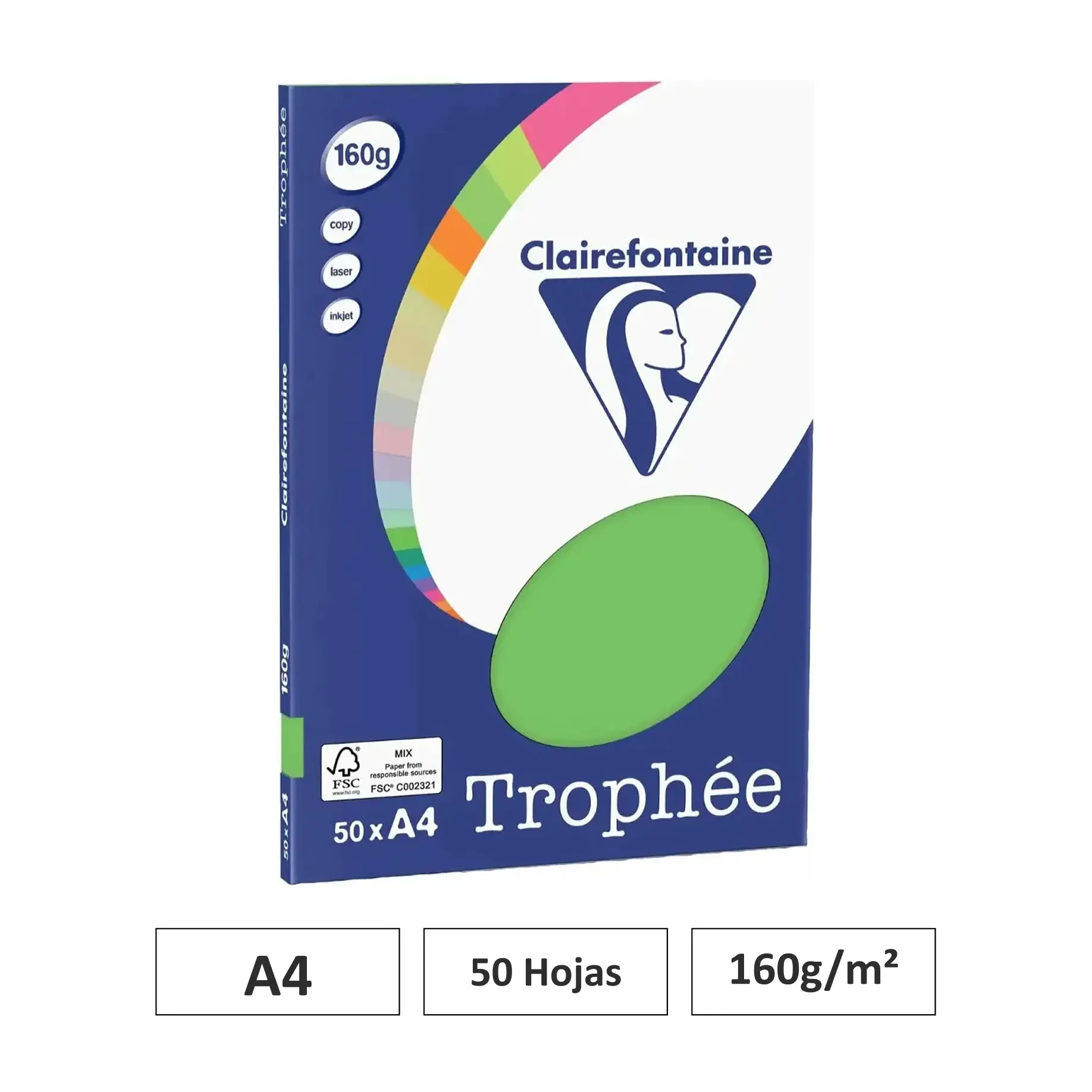 [541811] PAPEL VERDE MENTA A4 160G 50 HOJAS