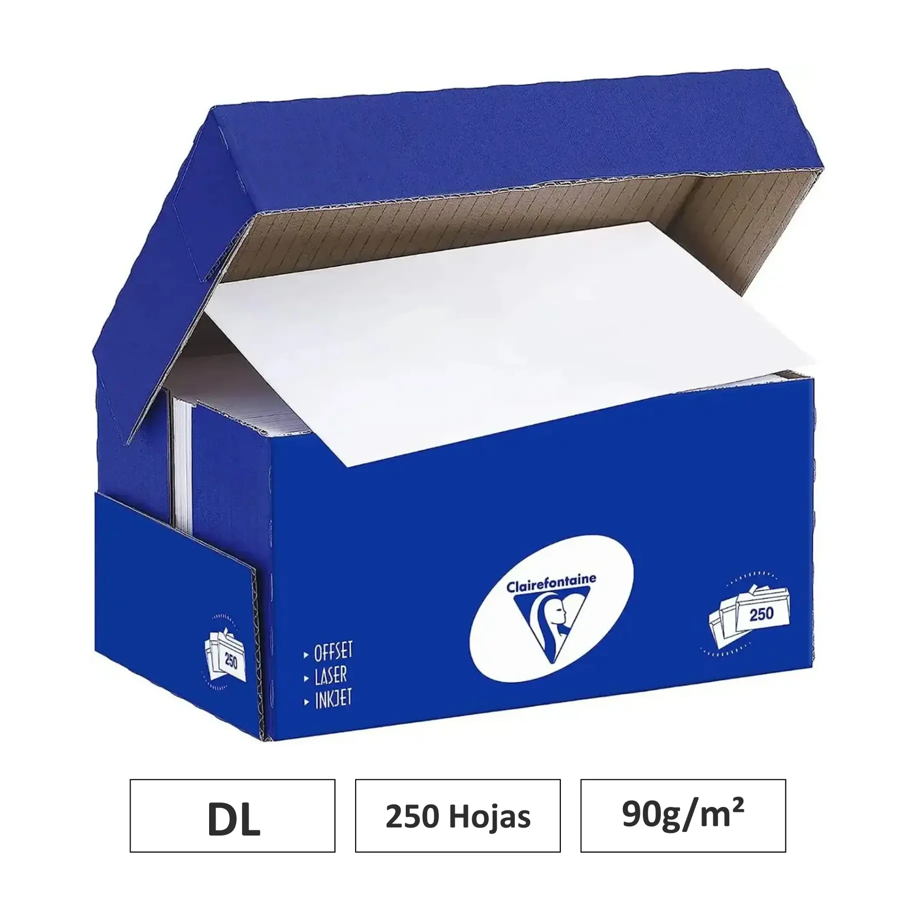 [541820] SOBRES BLANCOS DL 250 UNIDADES 90G CLAIREFONTAINE
