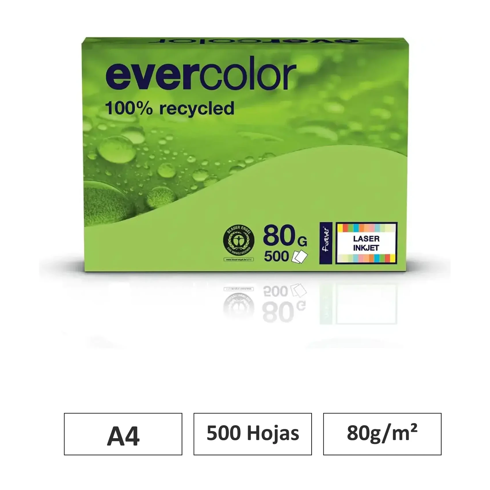 [541828] PAPEL RECICLADO VERDE LIMA A4 80G 500 HOJAS