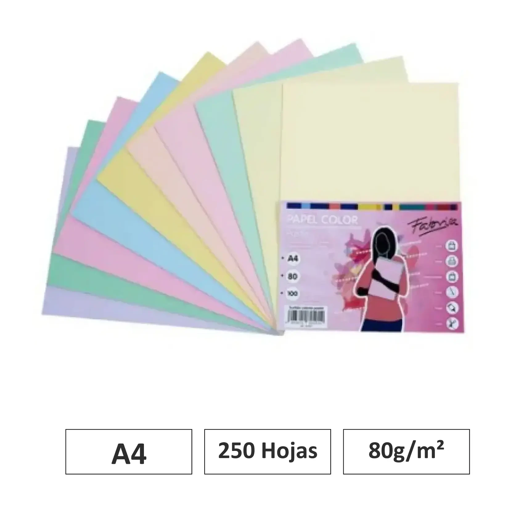 [016329] PAPEL A4 80GR 250 HJS SURTIDO PASTEL