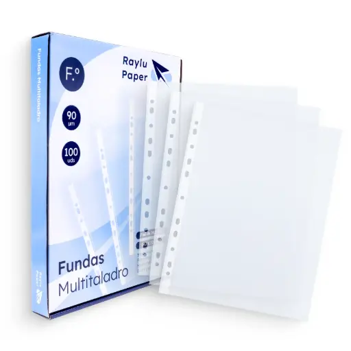 [827105] FUNDAS MULTITALADRO PIEL NARANJA FOLIO 90 MICRAS 100 UNIDADES RAYLU 