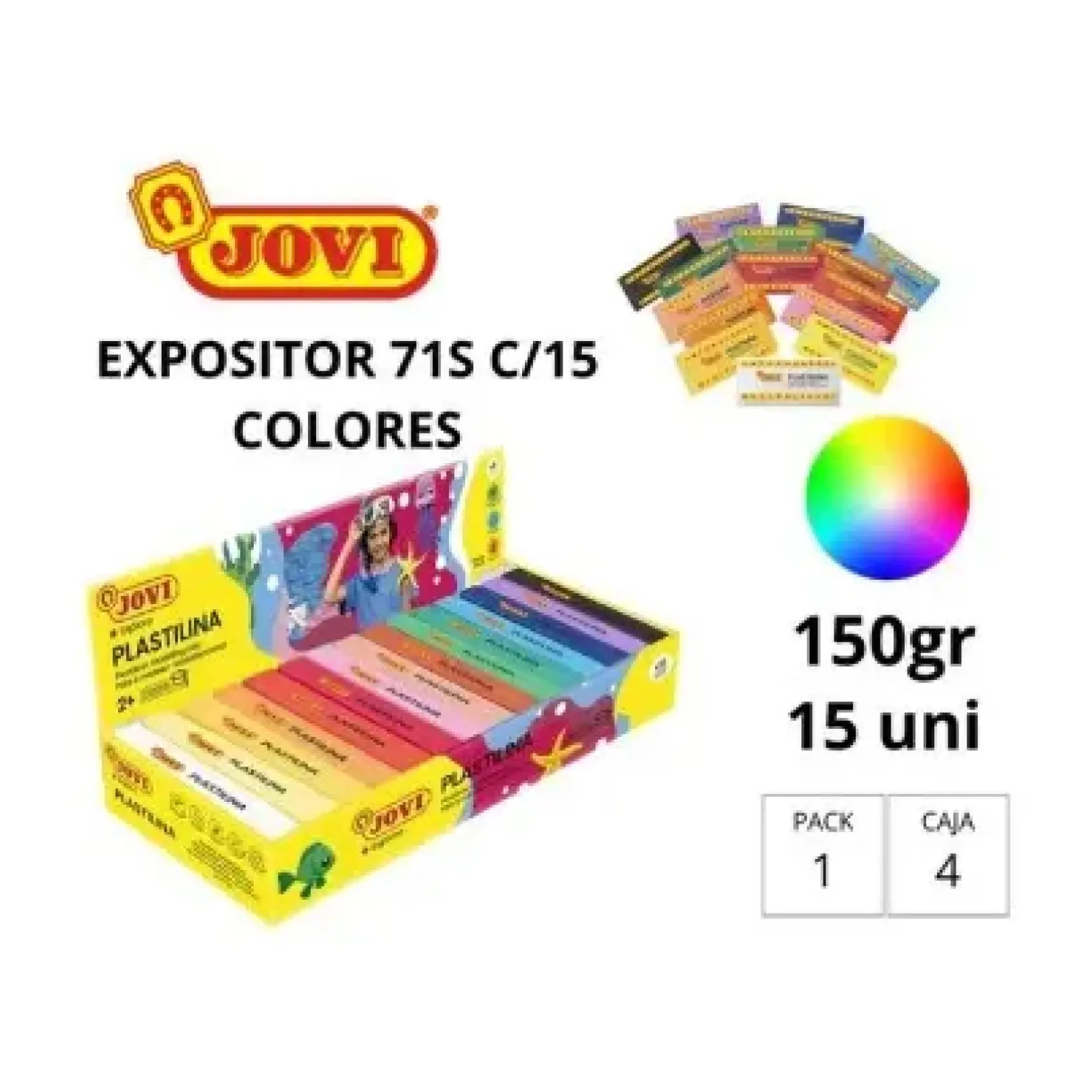 [630121] PLASTILINA JOVI MEDIANA 71 CAJA DE 15 UNIDADES COLORES SURTIDOS 150G
