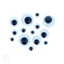 OJOS MÓVILES NEGROS AUTOADHESIVOS REDONDOS 12MM 60 UNIDADES