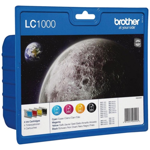 [166225] PACK DE 4 CARTUCHOS ORIGINALES BROTHER (BK / C / M / Y) LC1000VALBP