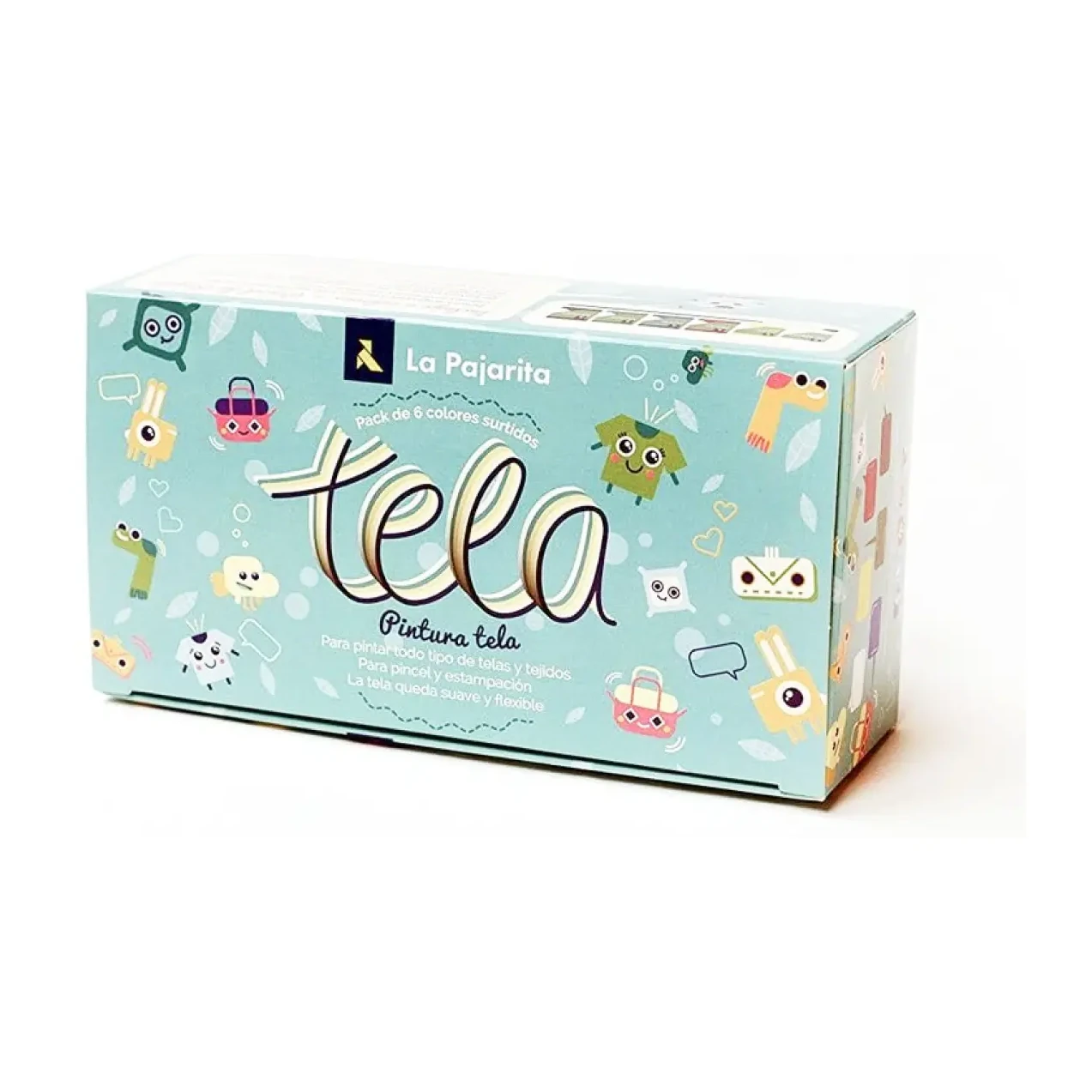 [825098] PINTURA PARA TELA LA PAJARITA KIDS 25ML – CAJA 6 COLORES SURTIDOS + PINCEL