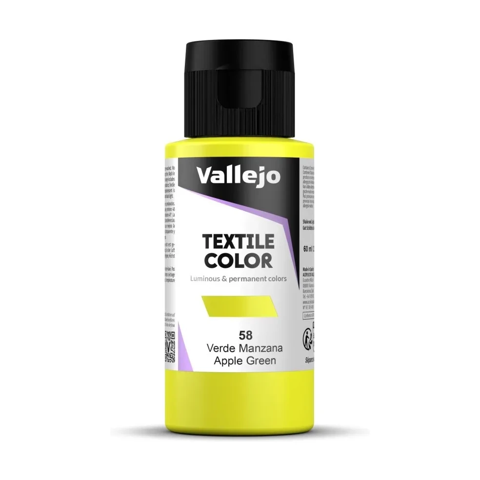 [825773] PINTURA TEXTIL VALLEJO Nº 58 VERDE MANZANA 60 ML