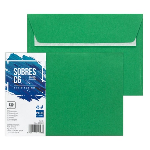 [002562] SOBRE 114*162MM VERDE 20 UDS