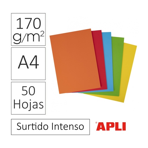 [650310] CARTULINA A4 170GRMS 50HJS SURTIDO INTENSOS APLI