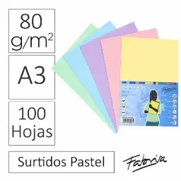 PAPEL A3 80GR 100 HJS SURTIDO PASTEL