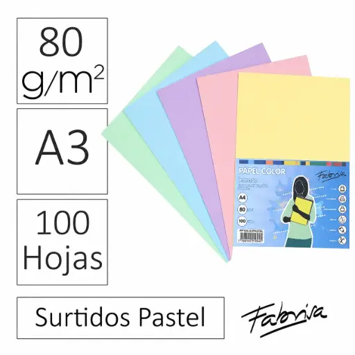 [497006] PAPEL A3 80GR 100 HJS SURTIDO PASTEL