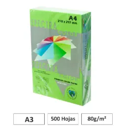 PAPEL A4 80G 500 HOJAS COLOR VERDE FUERTE
