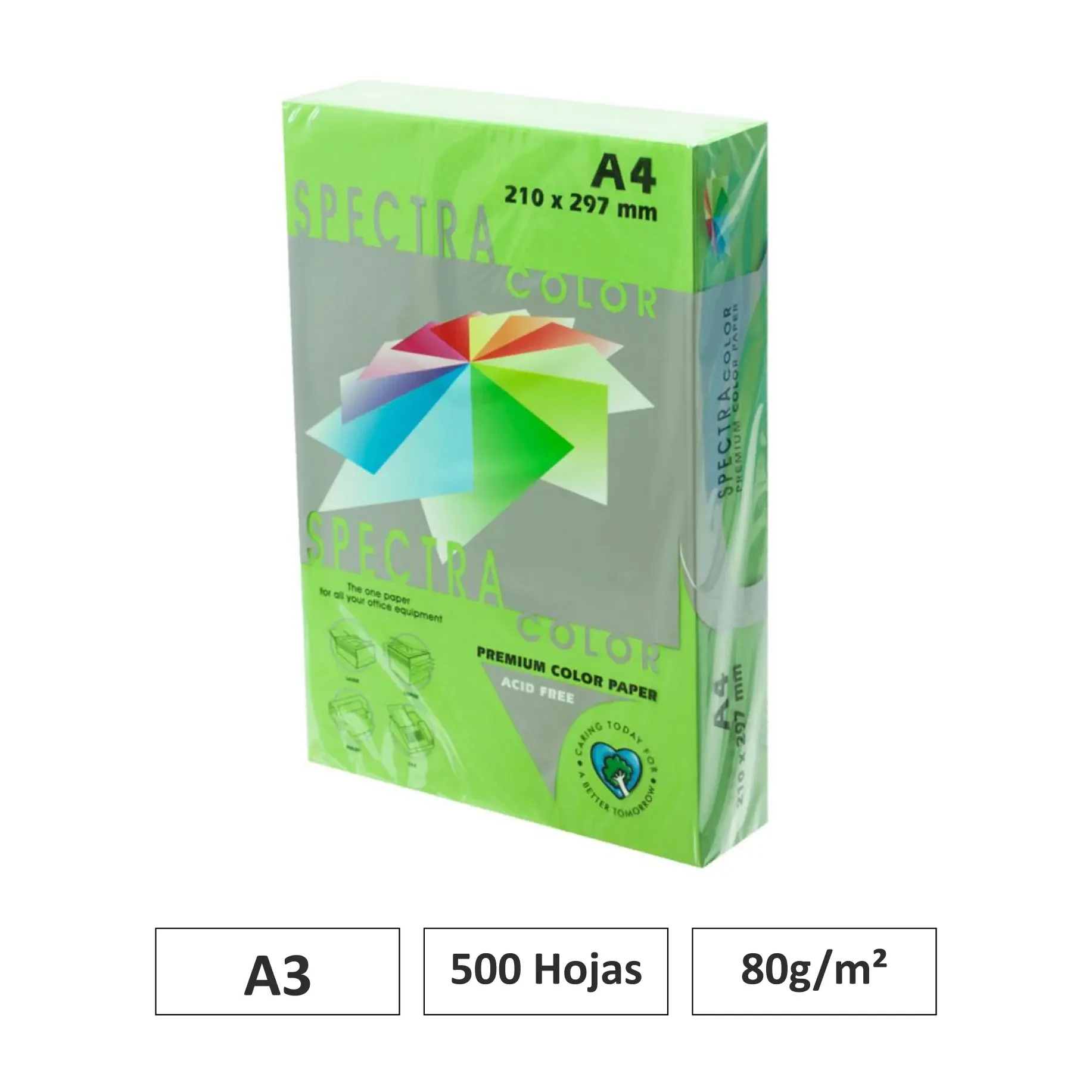 [001013] PAPEL A4 80G 500 HOJAS COLOR VERDE FUERTE