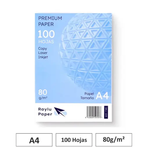 [001019] PAPEL RAYLU PAPER A4 PREMIUM 80GR 100 HOJAS