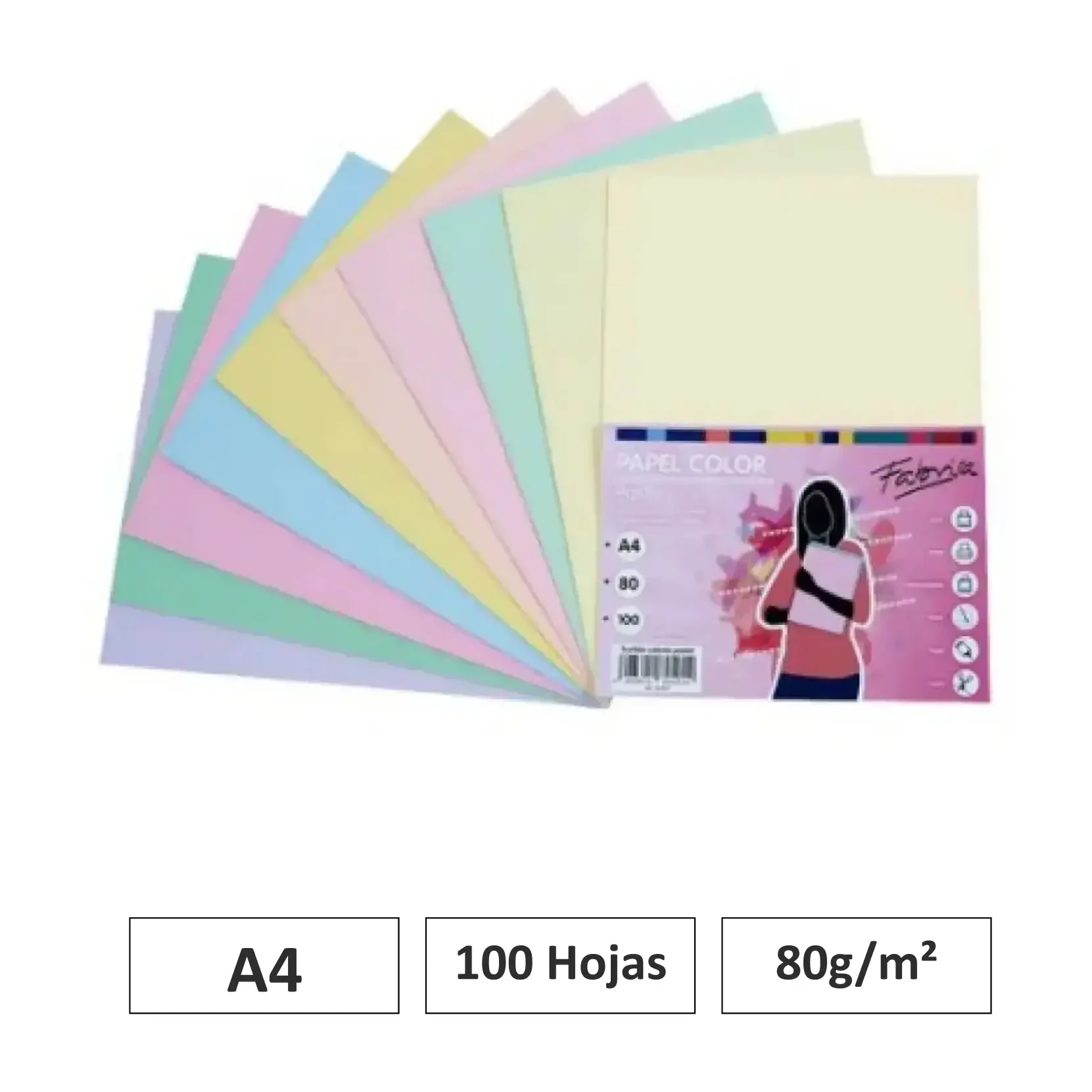 [497009] PAPEL A4 80GR 100 HJS SURTIDO PASTEL