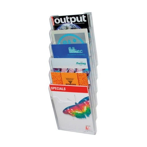 [068948] SOPORTE MURAL OFFICE A4 VERTICAL 6 COMPARTIMENTOS TRANSPARENTES
