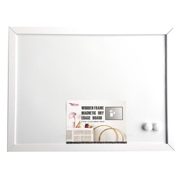 PIZARRA MAGNÉTICA CON MARCO DE MADERA REVESTIDO EN PVC BLANCO 30X40CM