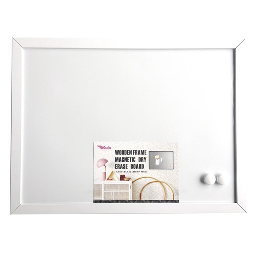 [220590] PIZARRA MAGNÉTICA CON MARCO DE MADERA REVESTIDO EN PVC BLANCO 30X40CM