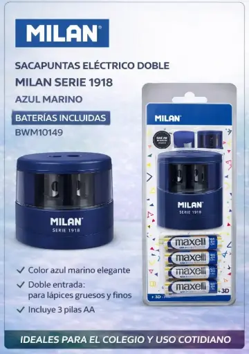 [825368] SACAPUNTAS ELÉCTRICO DOBLE MILAN SERIE 1918 AZUL MARINO
