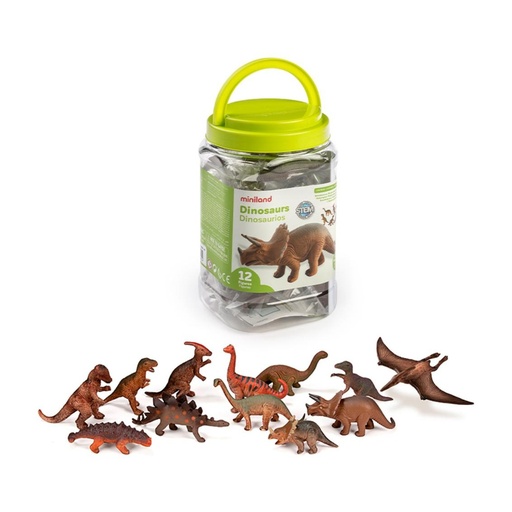 [722321] FIGURAS DE PLÁSTICO RESISTENTE CON FICHAS EDUCATIVAS DINOSAURIOS 12 UDS