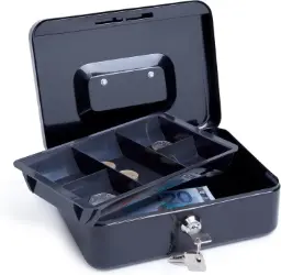 CAJA DE CAUDALES METÁLICA CON BANDEJA DE MONEDAS 20X8X14CM
