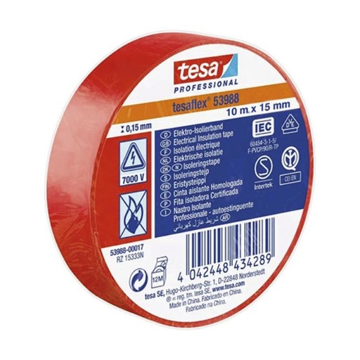 [069982] CINTA AISLANTE TESA PROFESSIONAL ROJO 15MM×10M 150 µm 