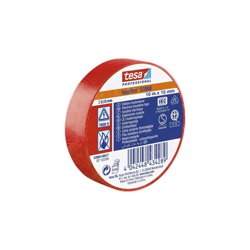 [069982] CINTA AISLANTE TESA PROFESSIONAL ROJO 15MM×10M 150 µm 
